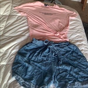 forever 21 tee, tie front shorts